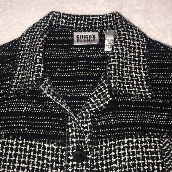 Chico’s Design Patchwork Look Jacket Button Front Black & White Size 1 Medium - Picture 2 of 12